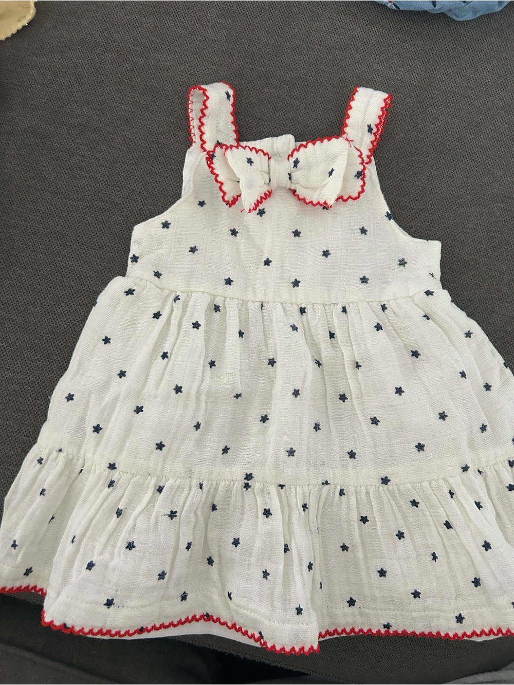 Nicole Miller White Sundress with Navy Star Print and Red Trim - Kids Dresses